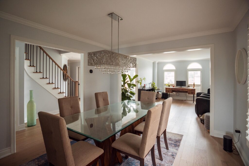 🌿 Elevated Living, Designed for Connection 🌿 Description: This bright and inviting dining and living space by 804 Group is proof that good design is all about balance — clean lines, natural light, and just the right touch of luxury. From the elegant glass dining table to the seamless flow between rooms, this renovation showcases why 804 Group is one of the best renovation and remodeling companies in Burlington. As a trusted local builder and general contractor, 804 Group delivers exceptional Burlington and Oakville renovations, remodels, and custom builds that feel both timeless and functional. Whether you’re planning a modern house addition, a cozy living room remodel, or a full home renovation, this Burlington contractor and Oakville construction company builds spaces that bring families together — beautifully. 🏡 804 Group — Building homes that reflect how you live.A photo of a local contractor who works in burlington and oakville doing renovations, remodels and additions as a burlington renovations, burlington remodels burlington additions and burlington custom homes general contractor in burlington and oakville